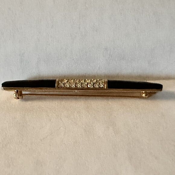 Swarovski Brooch Pin Vintage Black Enamel And Crystal Bar Style Swan Signed - Picture 6 of 13